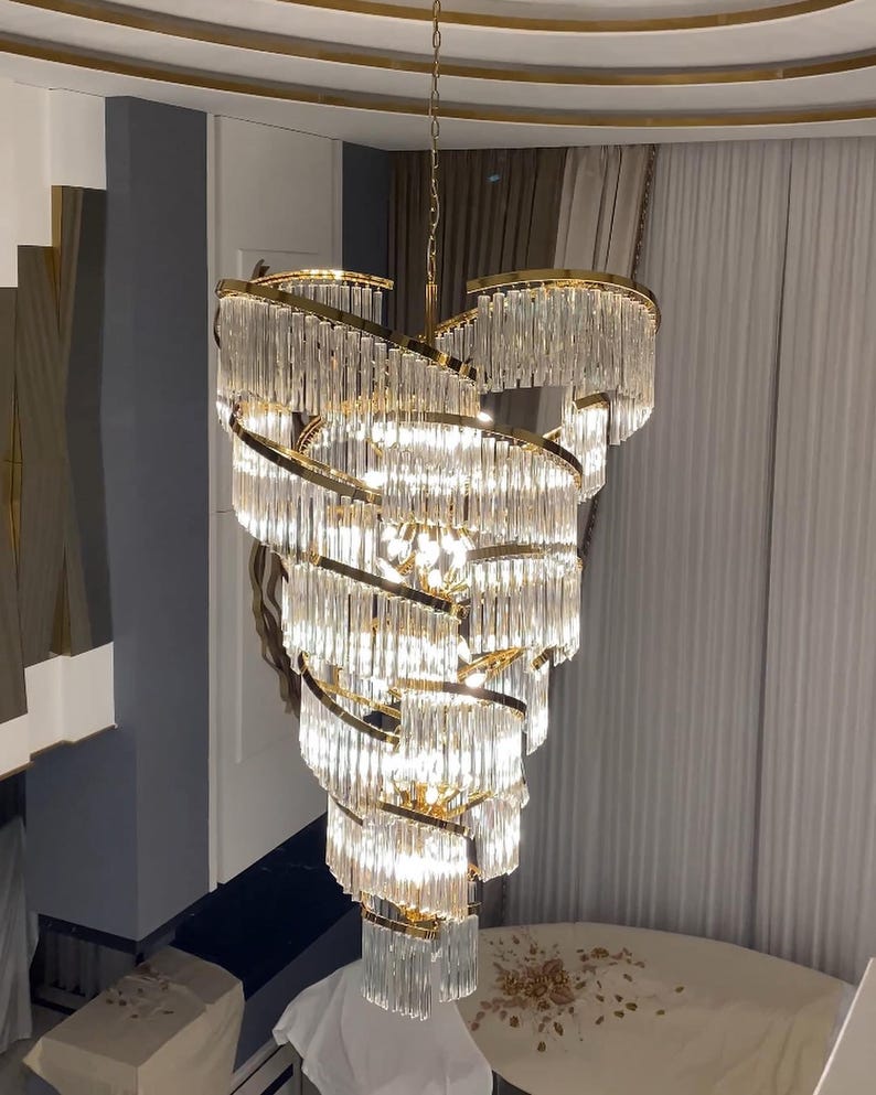 Handmade Crystal Chandelier, Gold Finish, Foyer Lighting