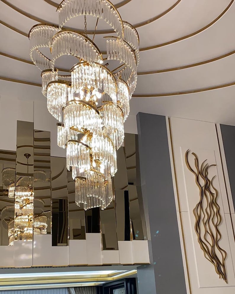Handmade Crystal Chandelier, Gold Finish, Foyer Lighting