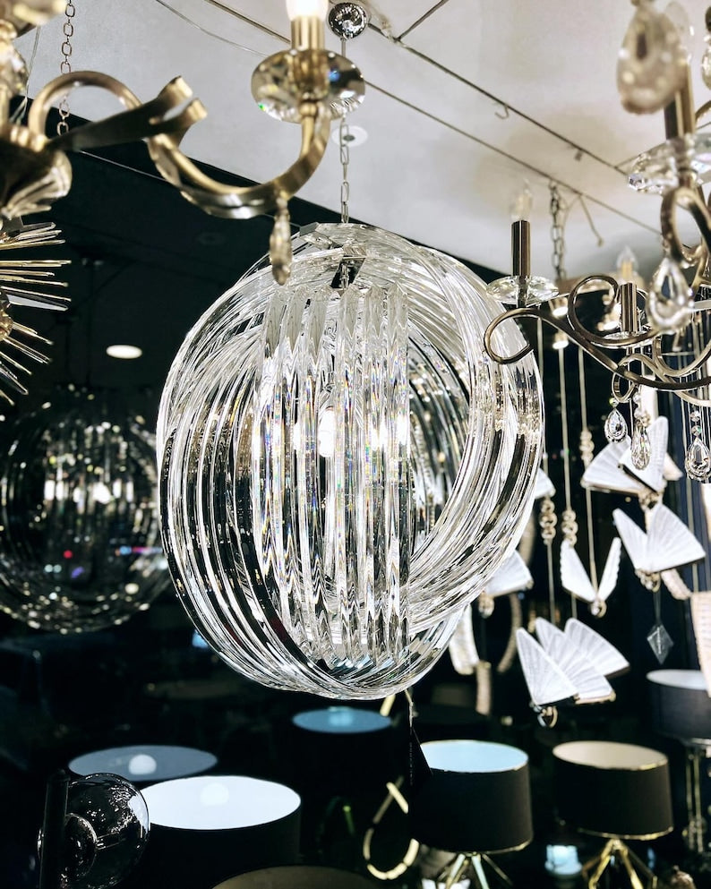 Venezia Crystal Chandelier Pendant Light, Luxury Gold Crystal Ceiling Light, Modern Round Crystal Lamp, Staircase Foyer Lighting