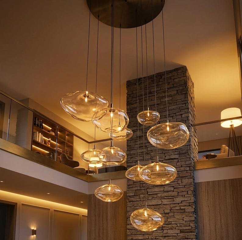Vela Glass Chandelier, Hand Blown Glass Pendant Light, Bubble Cluster Chandelier, Staircase Chandelier, Modern Luxury Lighting, Custom Light
