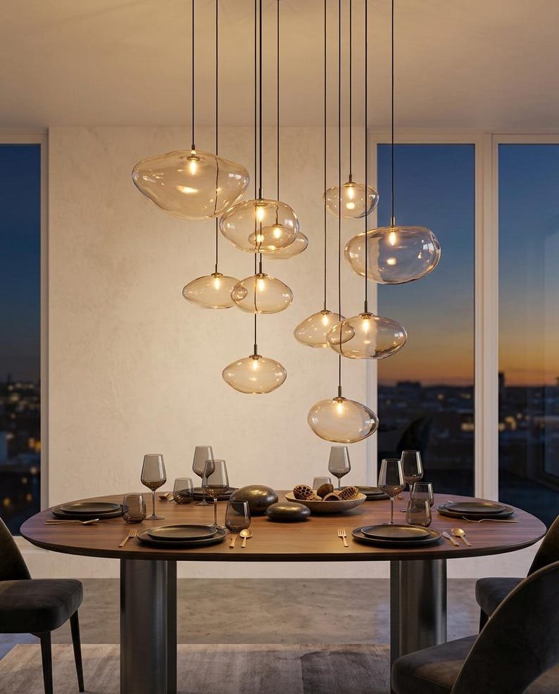 Vela Glass Chandelier, Hand Blown Glass Pendant Light, Bubble Cluster Chandelier, Staircase Chandelier, Modern Luxury Lighting, Custom Light