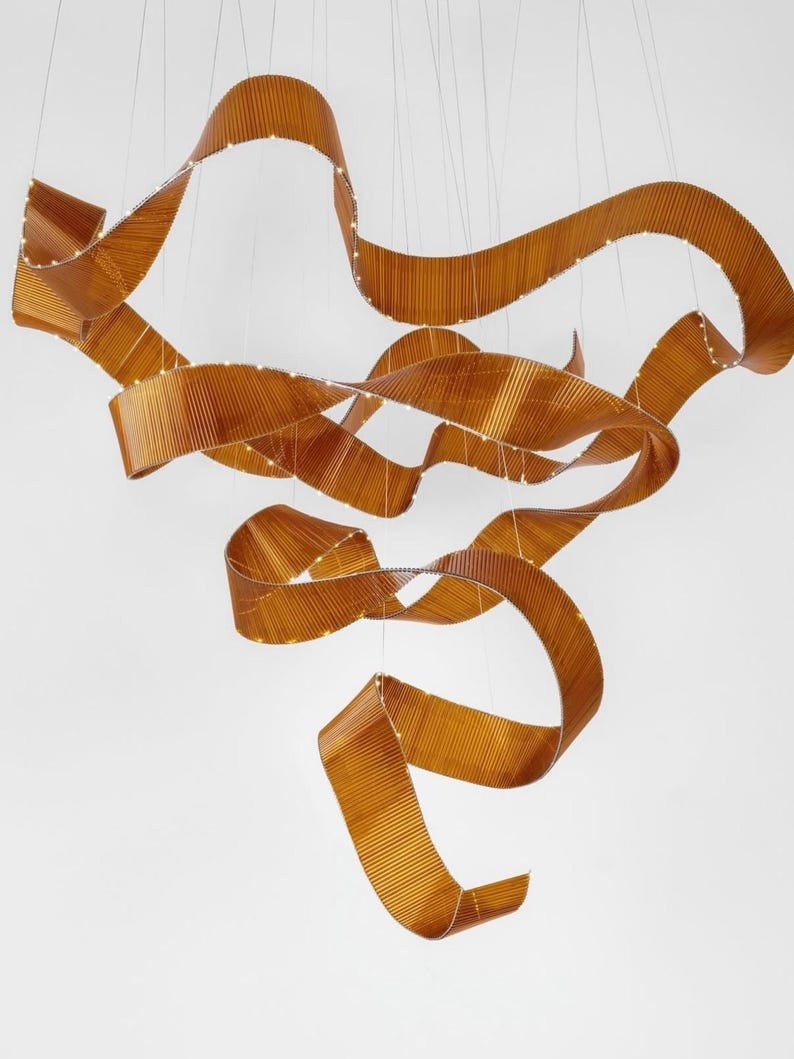 Handmade Glass Ribbon Light Sculpture | Flying Carpet Chandelier | Modern Luxury Pendant Lamp | Size & Color | Free Form Light