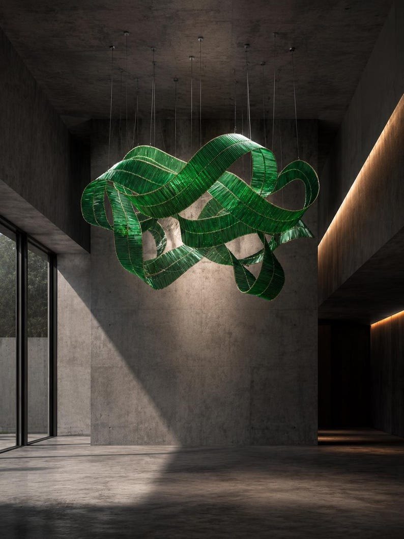 Custom Flying Carpet Chandelier | Handmade Glass Ribbon Light Sculpture Pendant Lamp