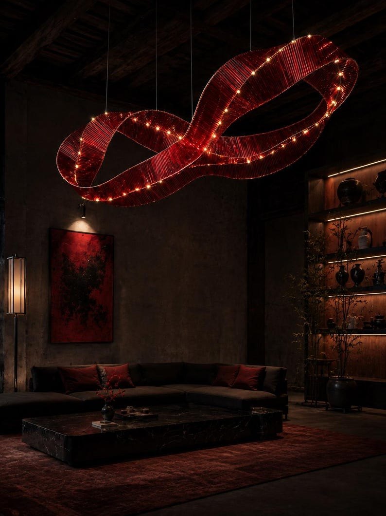Custom Flying Carpet Chandelier | Handmade Glass Ribbon Light Sculpture Pendant Lamp
