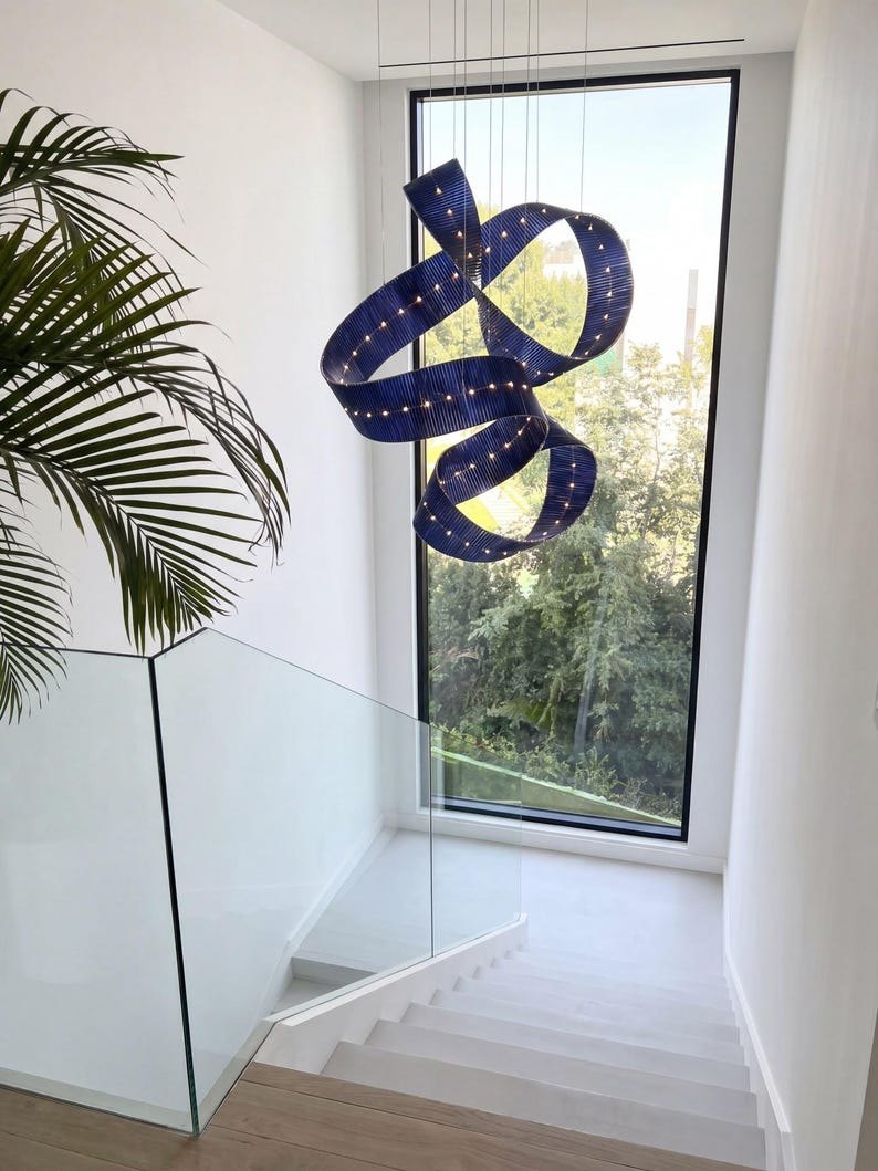 Flying Carpet Chandelier | Handmade Glass Ribbon Light Sculpture | Modern Luxury Pendant Lamp | Size & Color | Free Form Light