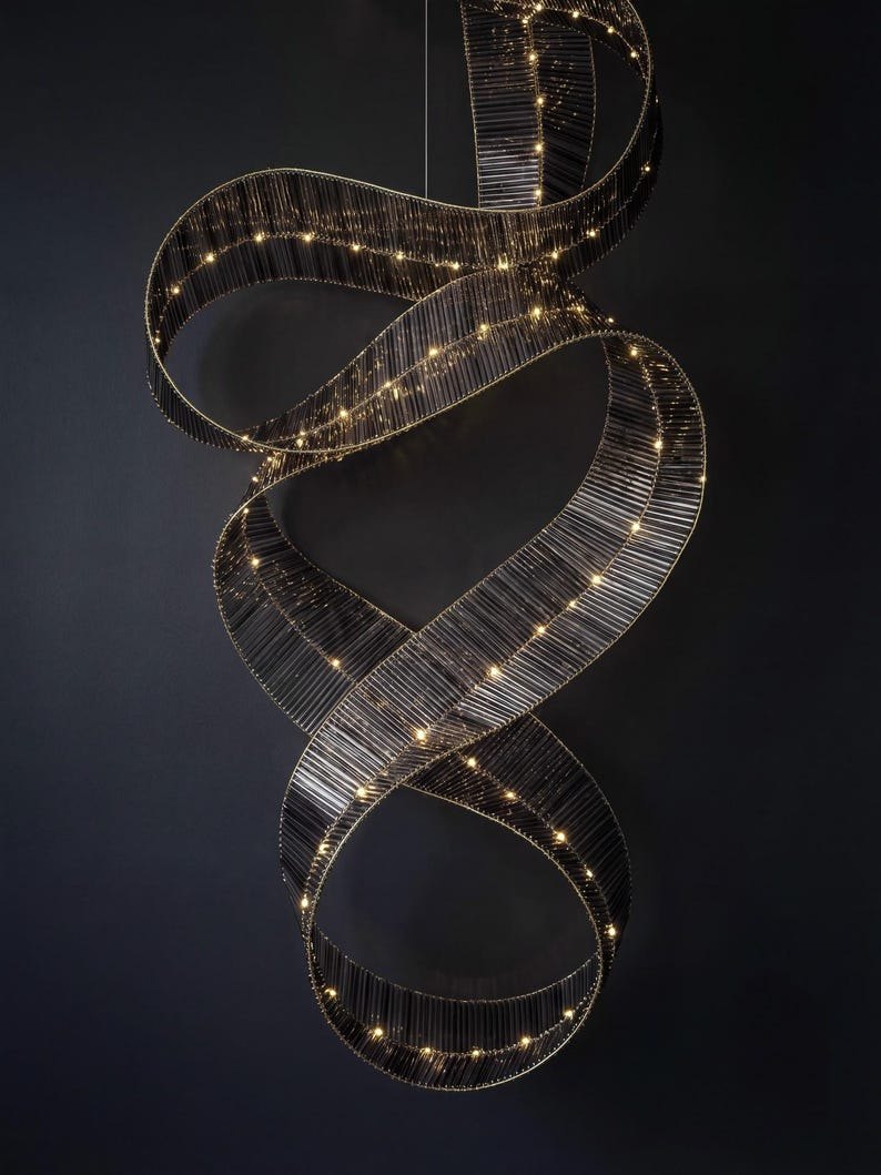 Flying Carpet Chandelier | Handmade Glass Ribbon Light Sculpture | Modern Luxury Pendant Lamp | Size & Color | Free Form Light