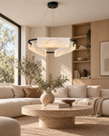 Strata Triple marble chandelier — Japandi living room, light on